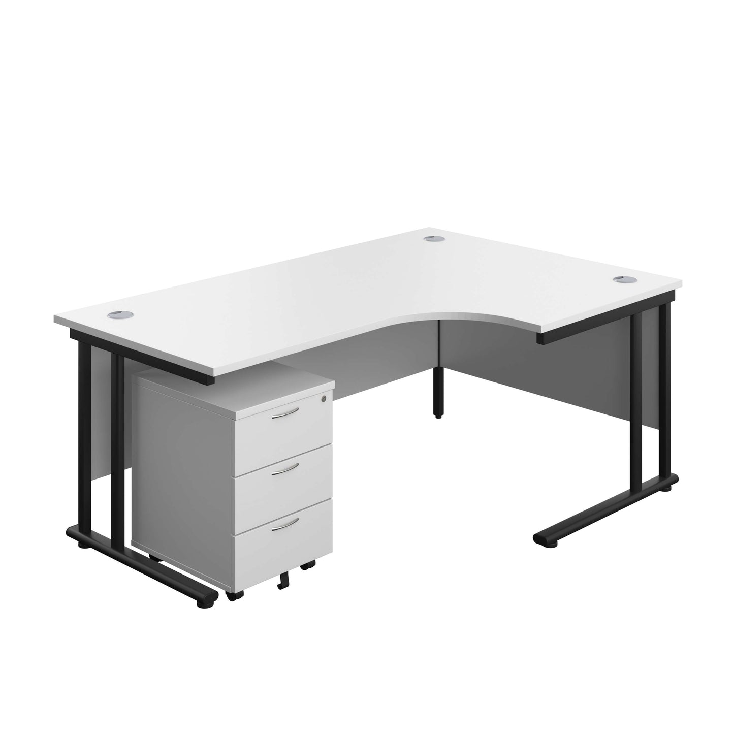 Twin Upright Right Hand Radial Desk + Mobile 3 Drawer Pedestal (FSC) | 1800X1200 | White/Black