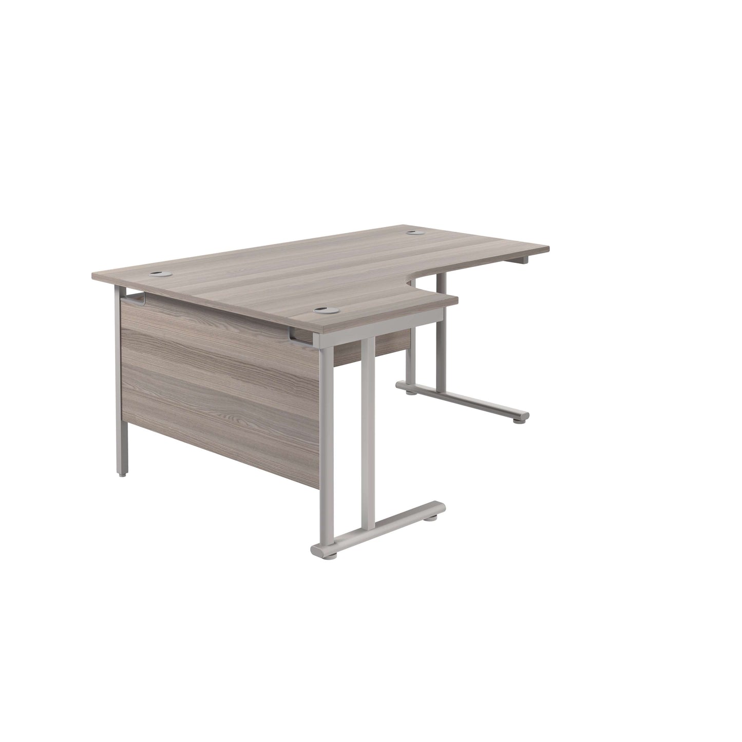 Twin Upright Left Hand Radial Desk (FSC) | 1800X1200 | Grey Oak/Silver