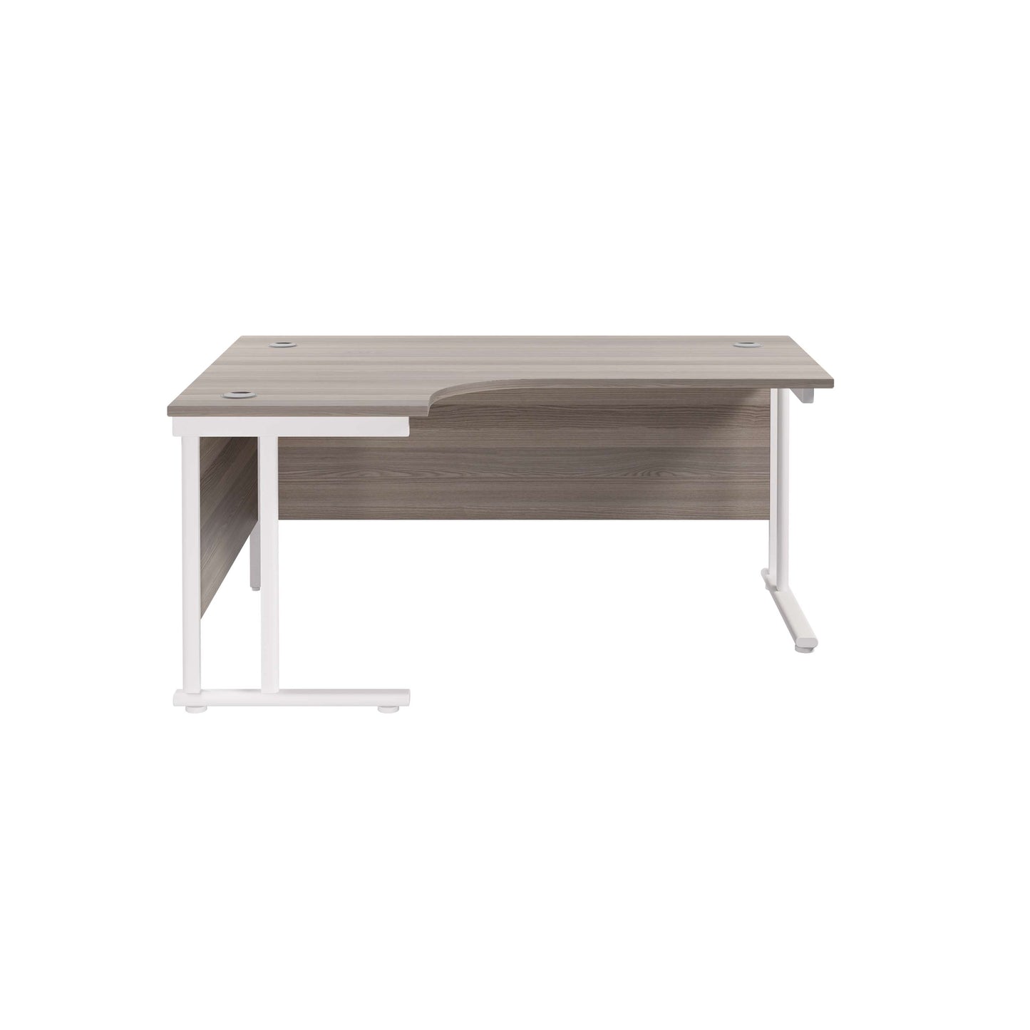 Twin Upright Left Hand Radial Desk (FSC) | 1800X1200 | Grey Oak/White
