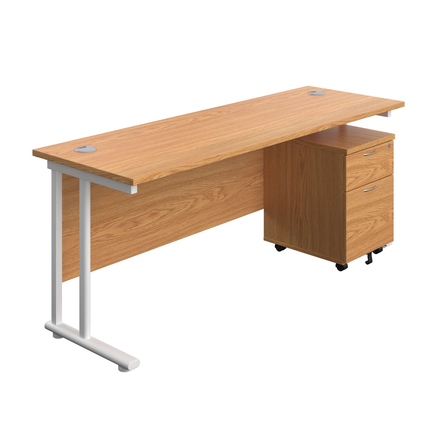 Twin Upright Rectangular Desk + Mobile 2 Drawer Pedestal (FSC) | 1800X600 | Nova Oak/White