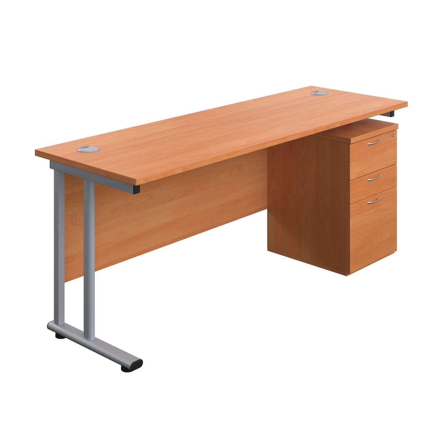 Twin Upright Rectangular Desk + High Mobile Pedestal 3 Drawer (FSC) | 1800X600 | Beech/Silver