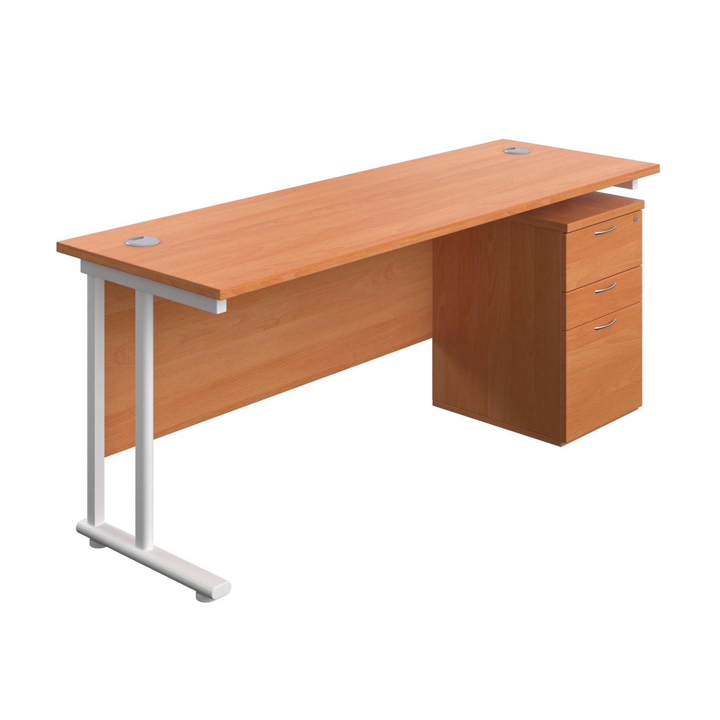 Twin Upright Rectangular Desk + High Mobile Pedestal 3 Drawer (FSC) | 1800X600 | Beech/White