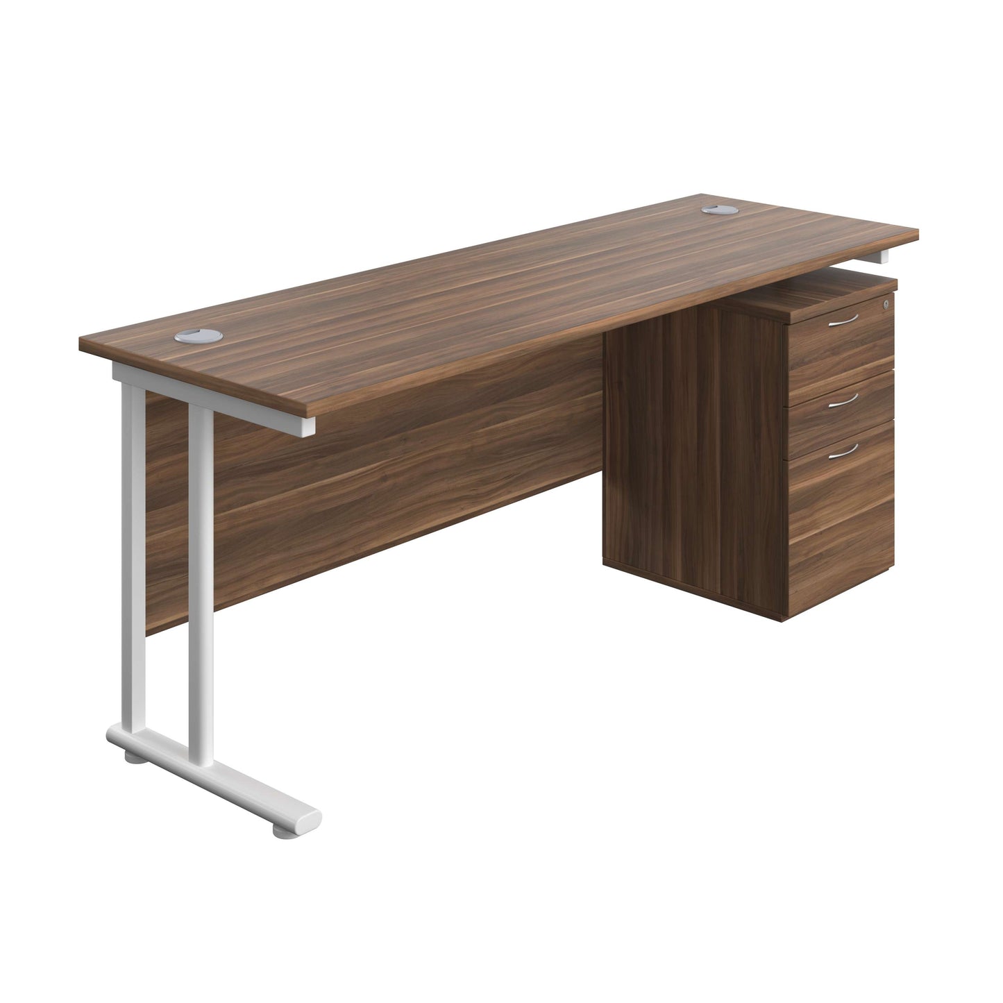 Twin Upright Rectangular Desk + High Mobile Pedestal 3 Drawer (FSC) | 1800X600 | Dark Walnut/White