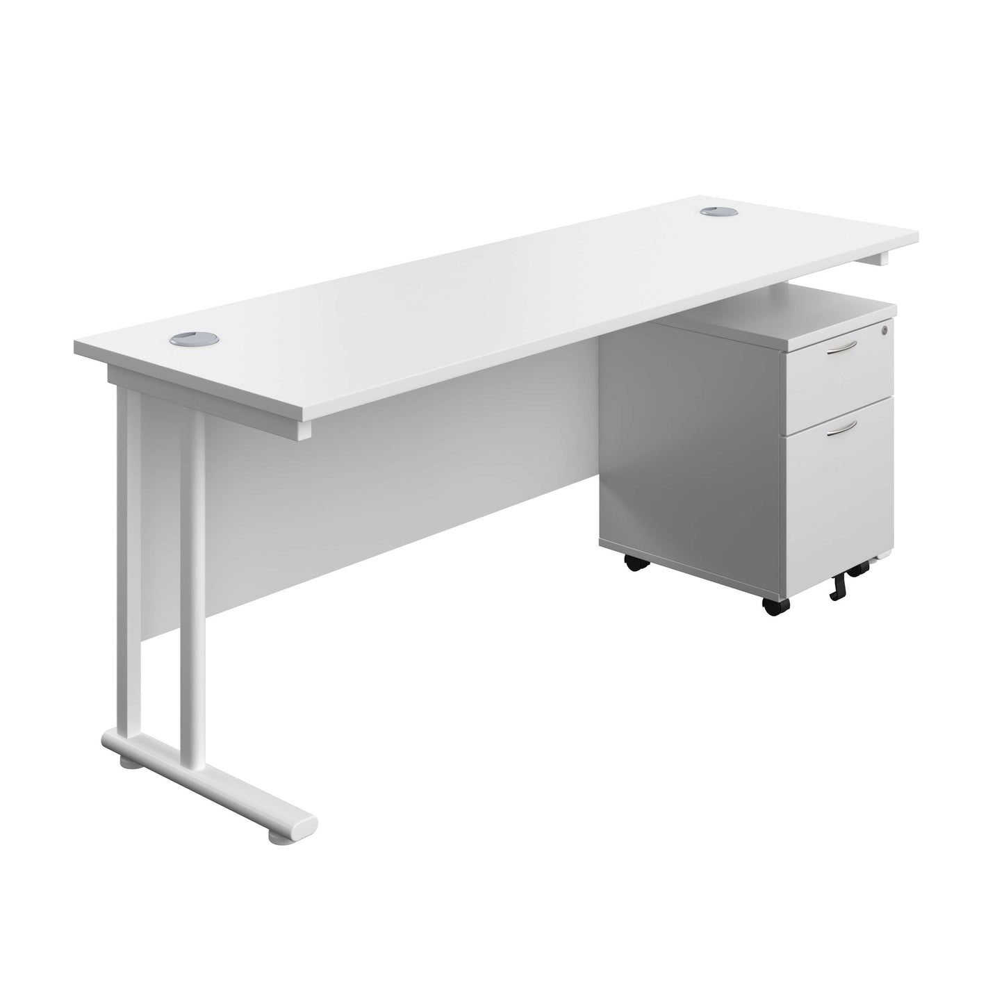 Twin Upright Rectangular Desk + Mobile 2 Drawer Pedestal (FSC) | 1800X600 | White/White