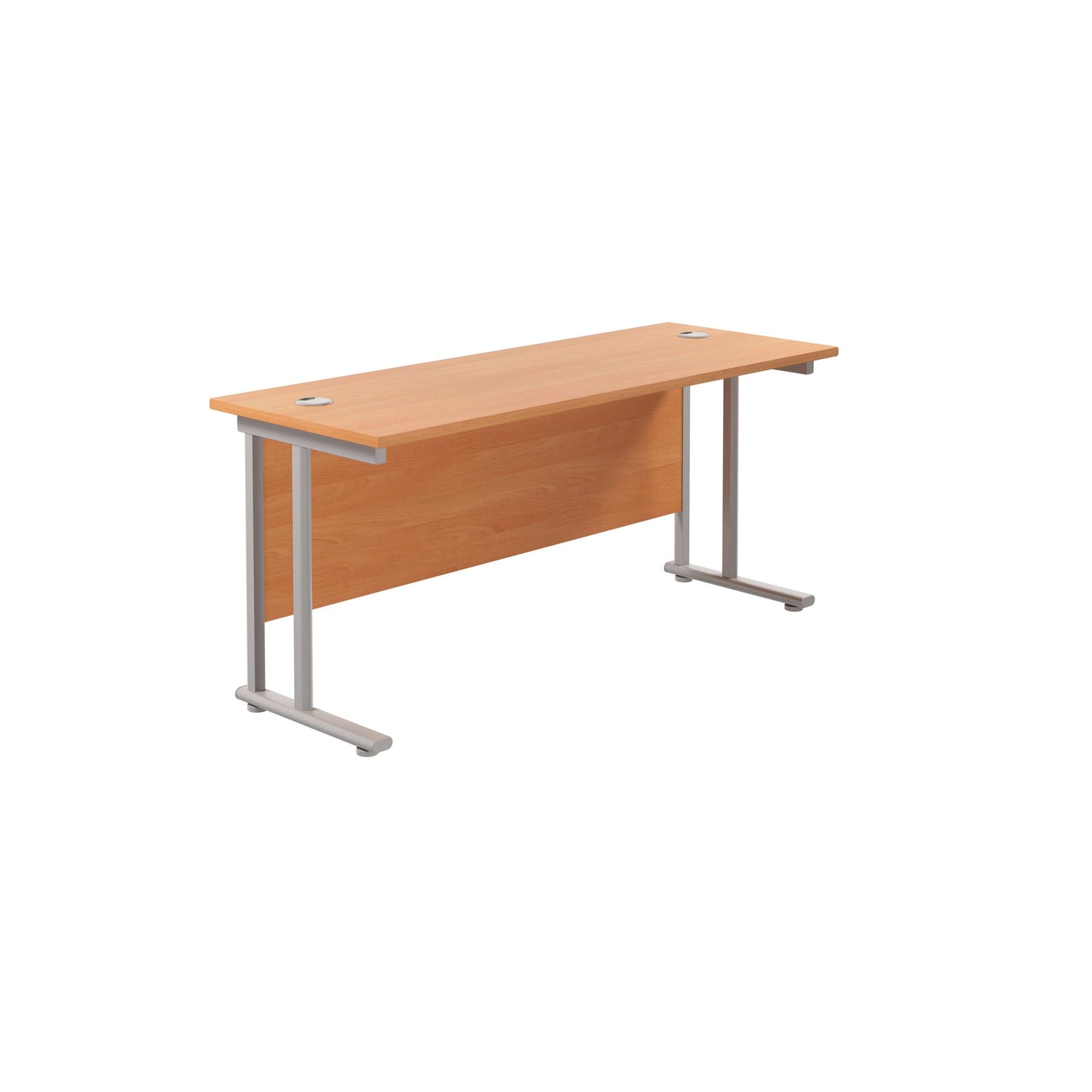 Twin Upright Rectangular Desk: 600mm Deep (FSC) | 1800X600 | Beech/Silver