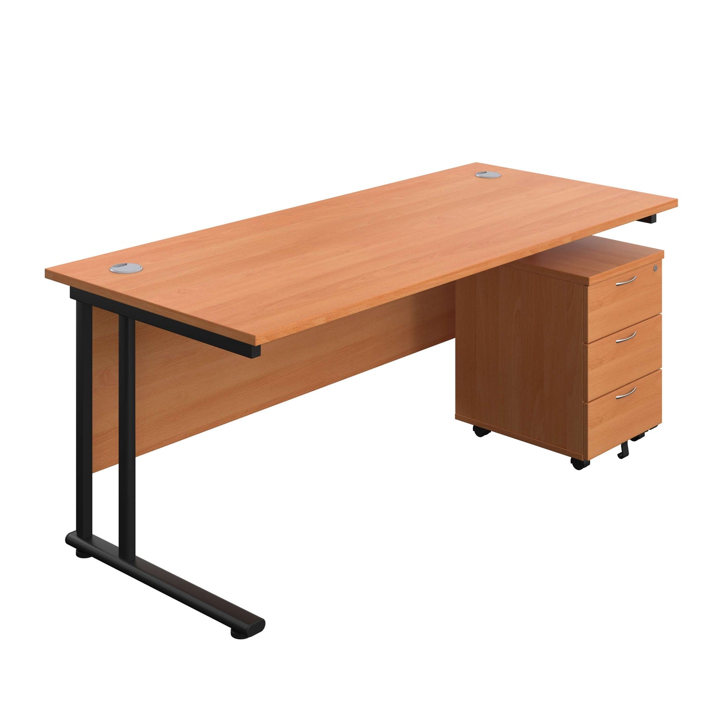 Twin Upright Rectangular Desk + Mobile 3 Drawer Pedestal (FSC) | 1800X800 | Beech/Black