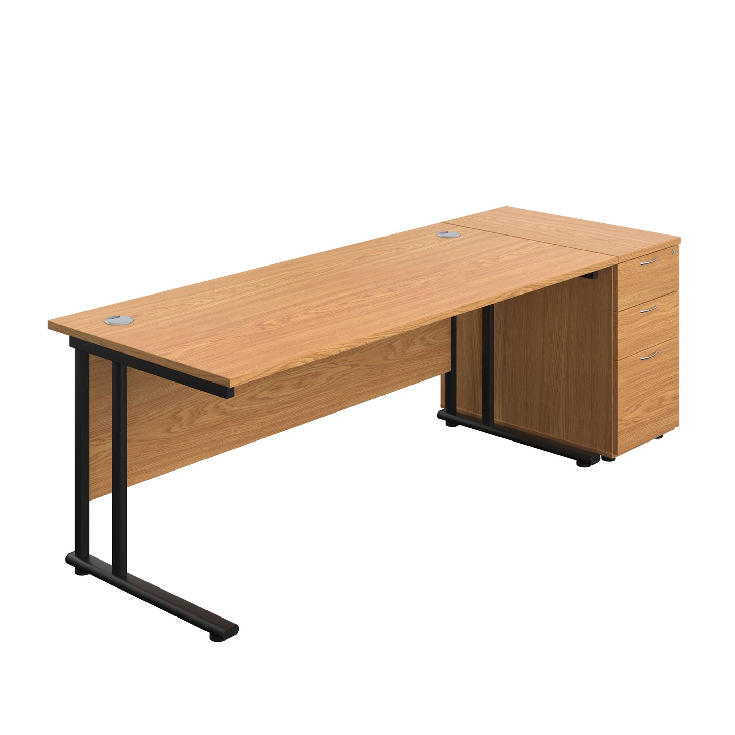 Twin Upright Rectangular Desk + Desk High 3 Drawer Pedestal (FSC) | 1800X800 | Nova Oak/Black