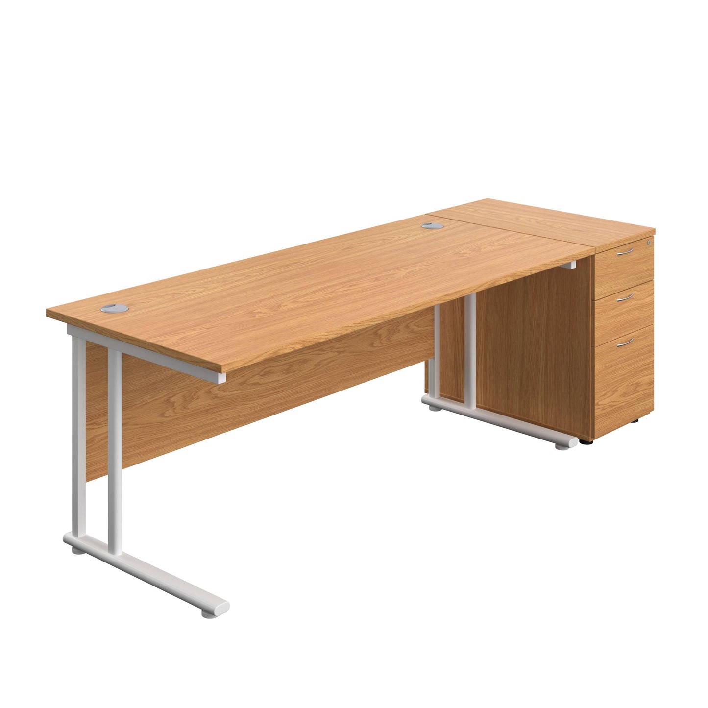 Twin Upright Rectangular Desk + Desk High 3 Drawer Pedestal (FSC) | 1800X800 | Nova Oak/White