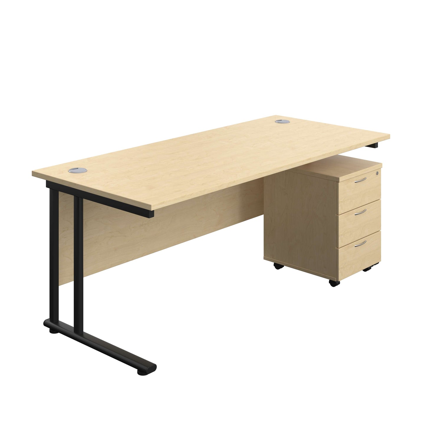 Twin Upright Rectangular Desk + Mobile 3 Drawer Pedestal (FSC) | 1800X800 | Maple/Black