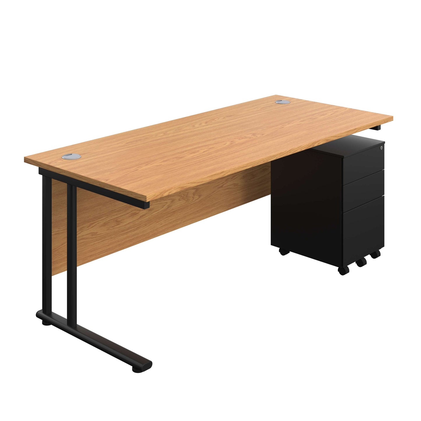 Twin Upright Rectangular Desk + Under Desk Steel Pedestal 3 Drawers (FSC) | 1800X800 | Nova Oak/Black