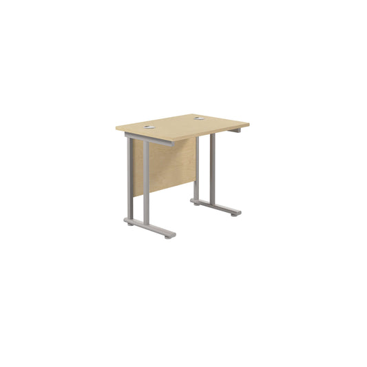 Twin Upright Rectangular Desk: 600mm Deep (FSC) | 800X600 | Maple/Silver